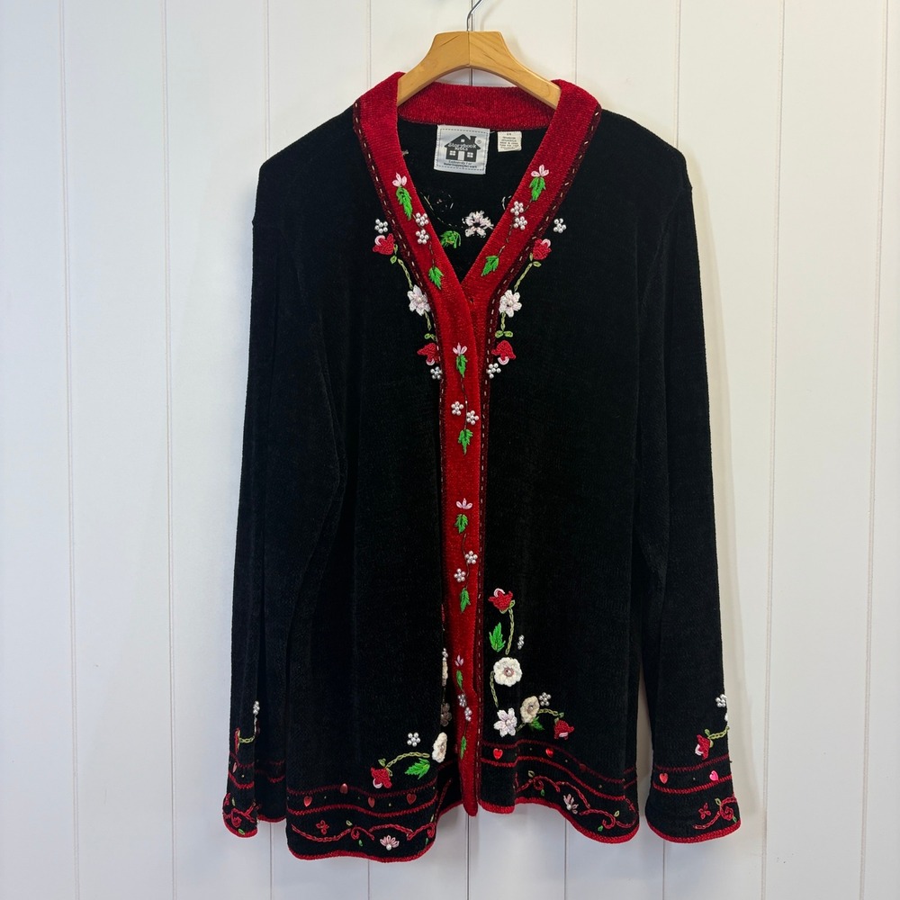 Vintage Storybook Knits Christmas Cardigan Sweater Women Size 2X Cottage Cozy